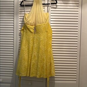 Elegant Yellow Lace Halter Dress